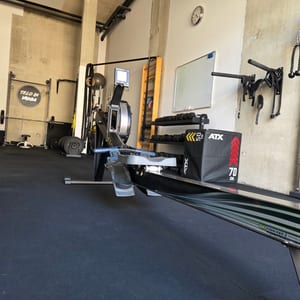 Concept2 rower, low angle along the training floor