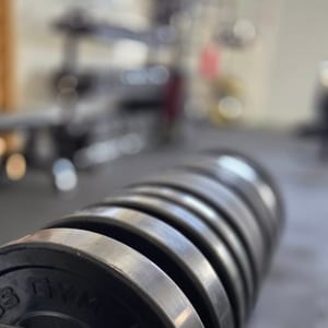 Close-up of a stack of weight plates
